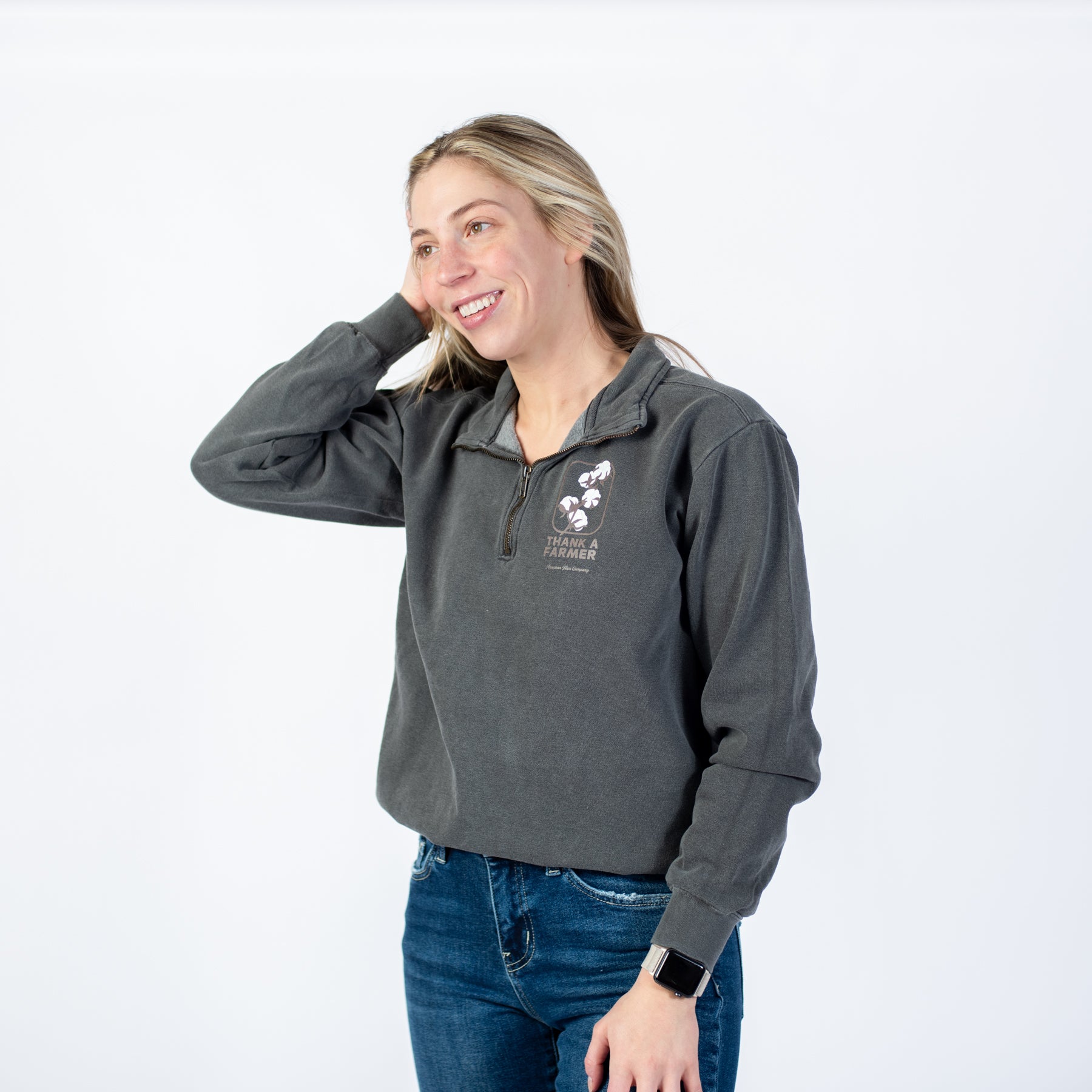 Cotton 'Thank A Farmer' Charcoal 1/4 Zip - American Farm Company