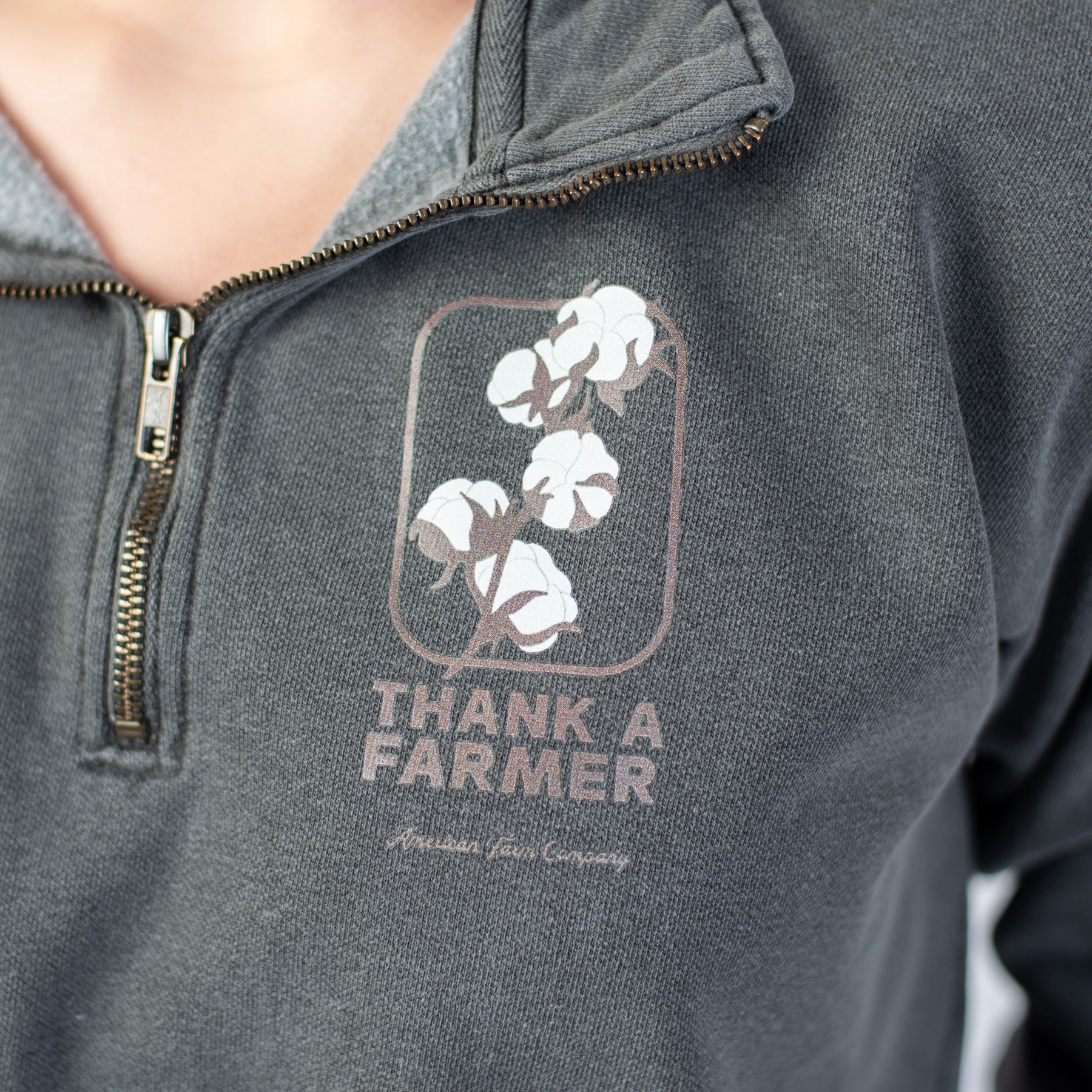 Cotton 'Thank A Farmer' Charcoal 1/4 Zip - American Farm Company