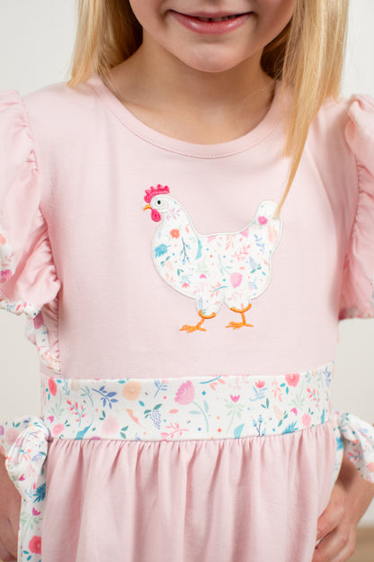 Country Chicken Blossoms Embroidered Ruffle Dress