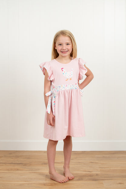 Country Chicken Blossoms Embroidered Ruffle Dress