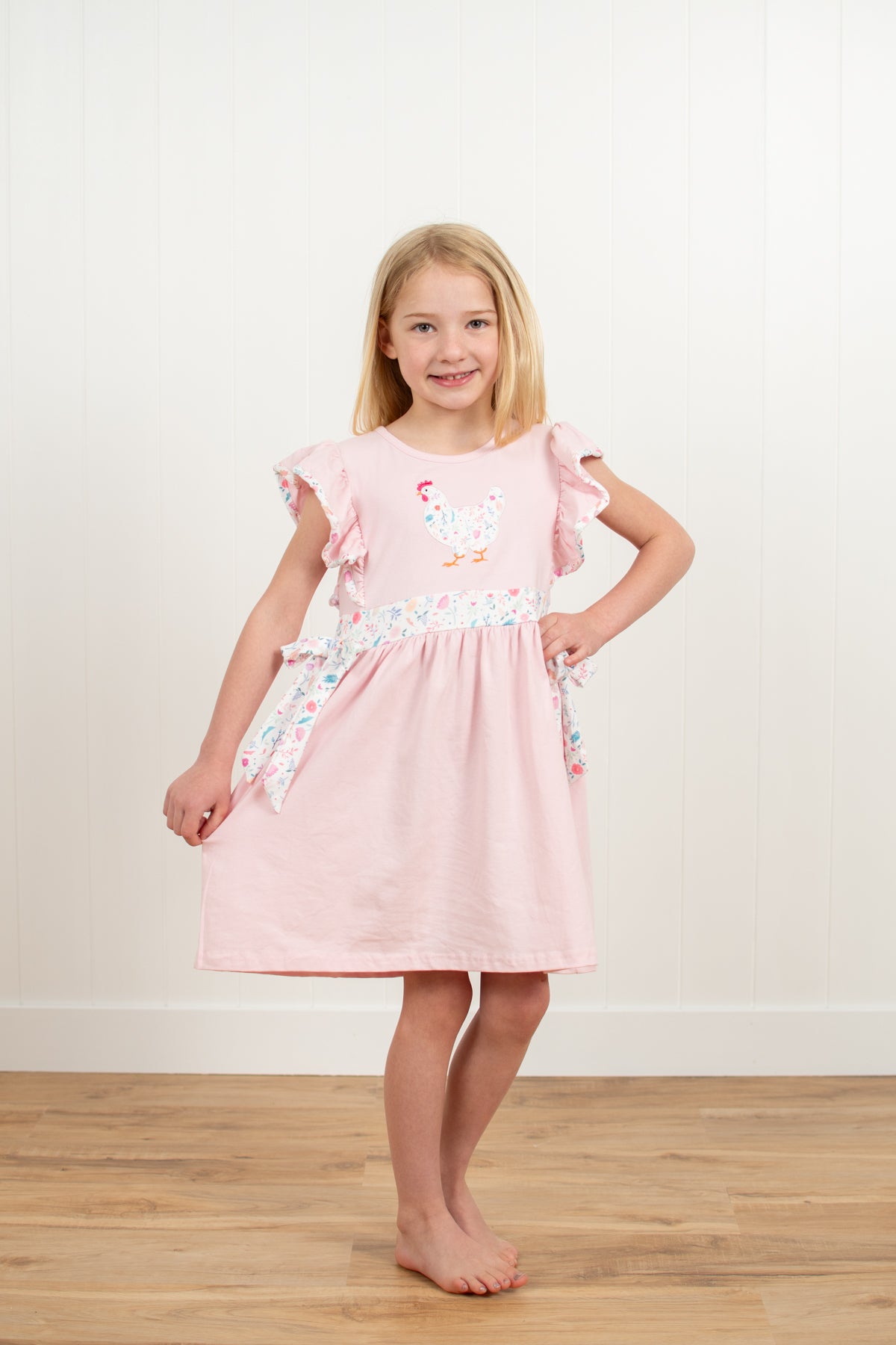 Country Chicken Blossoms Embroidered Ruffle Dress