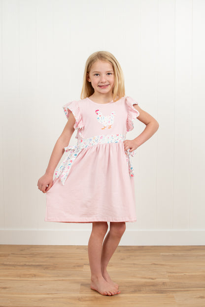 Country Chicken Blossoms Embroidered Ruffle Dress