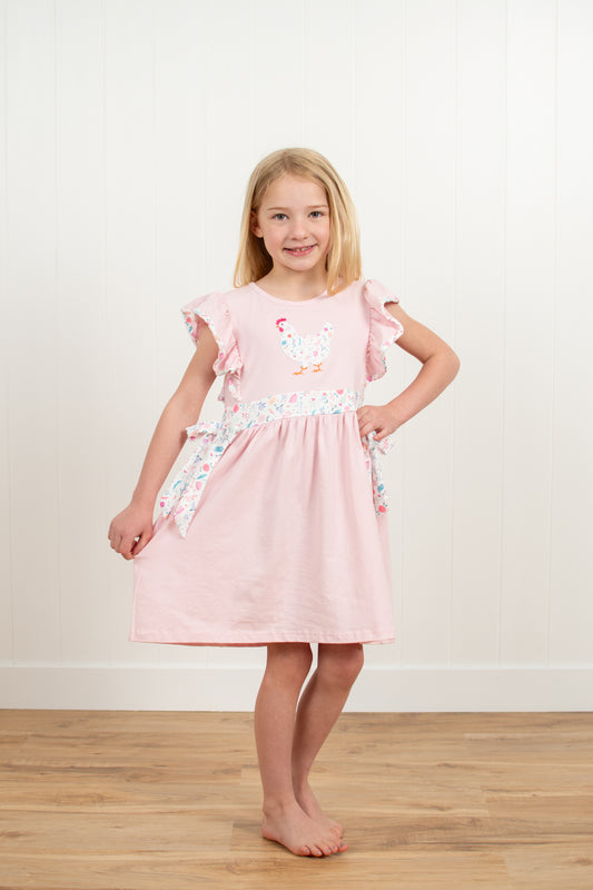 Country Chicken Blossoms Embroidered Ruffle Dress