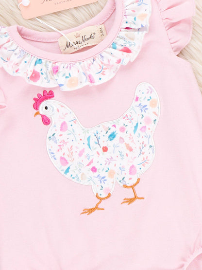 Country Chicken Blossoms Embroidered Ruffle Bubble Romper