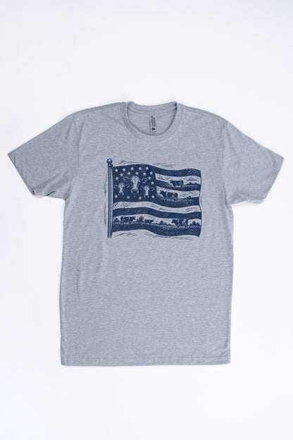 Navy Cow Flag Gray Essentials Tee