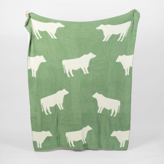 Cow Green Luxe Throw Blanket