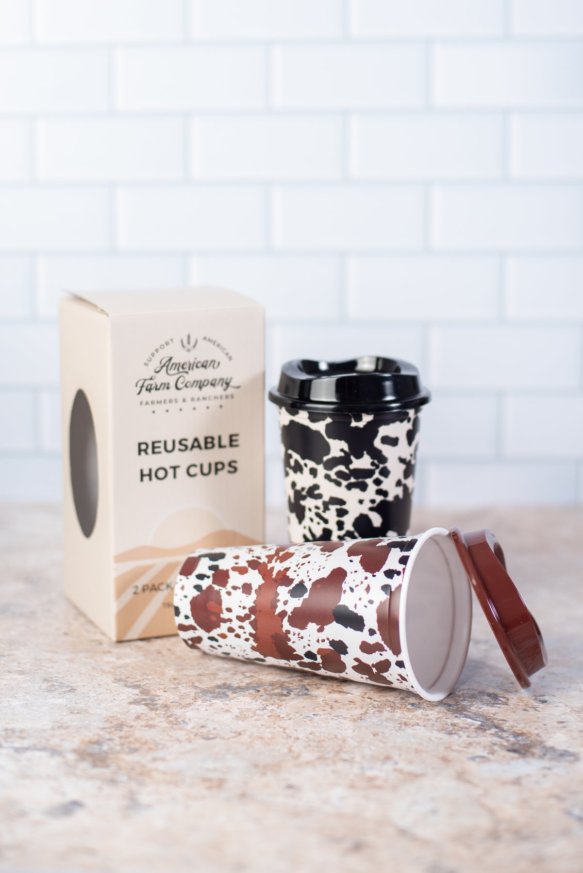 Cow Print Reusable Hot/Cold Cup - Set of 2