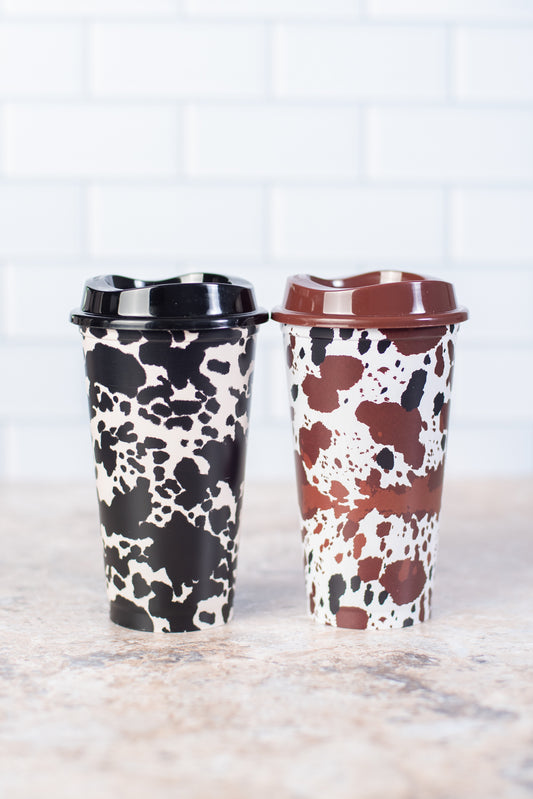 Cow Print Reusable Hot/Cold Cup - Set of 2