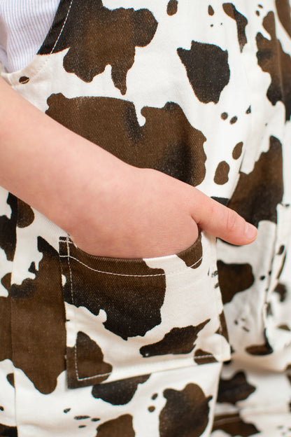 Cow Printed Denim Baby/Youth Overalls