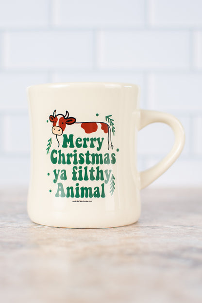 Cow 'Merry Christmas Ya Filthy Animal' Ceramic Mug