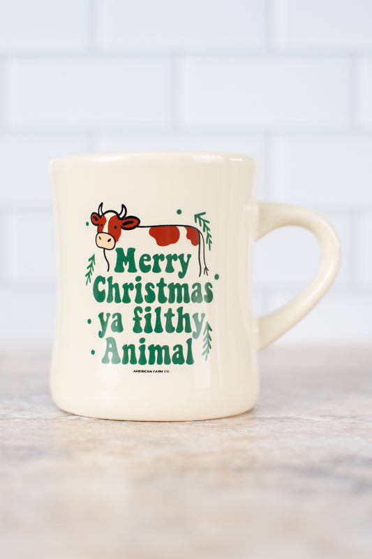 Cow 'Merry Christmas Ya Filthy Animal' Ceramic Mug