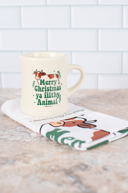 Cow 'Merry Christmas Ya Filthy Animal' Ceramic Mug