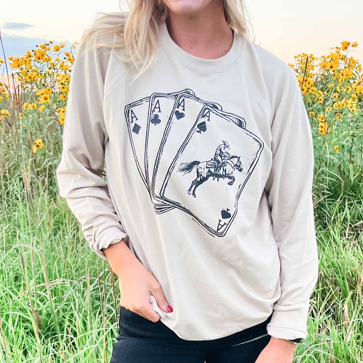 Cowboy Playing Cards Tan Crewneck