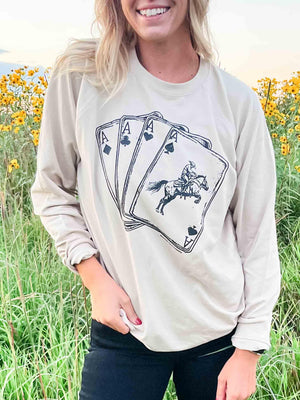 Cowboy Playing Cards Tan Crewneck - American Farm Company