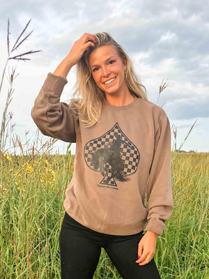 Cowboy Spade Washed Brown Crewneck - American Farm Company