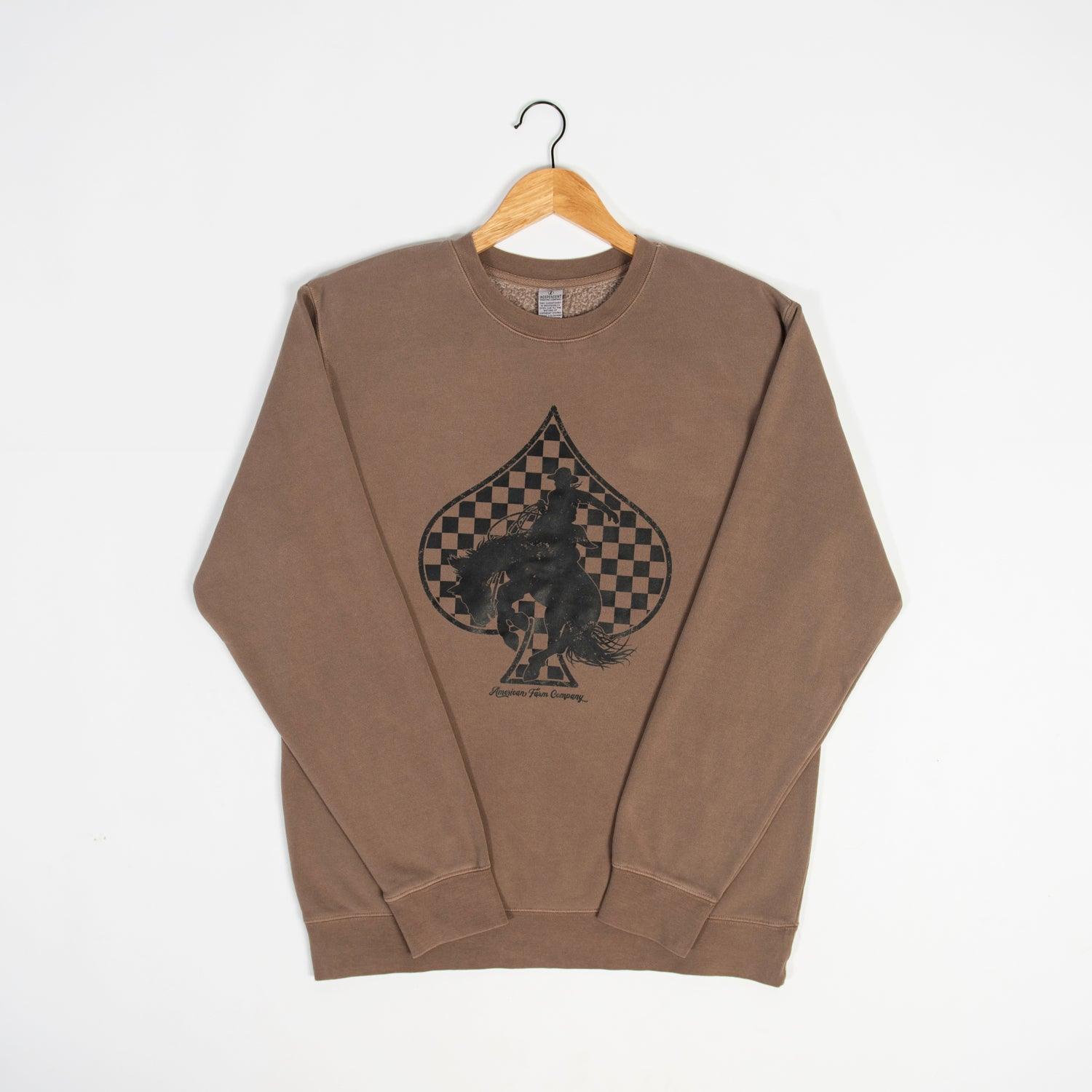 Cowboy Spade Washed Brown Crewneck - American Farm Company