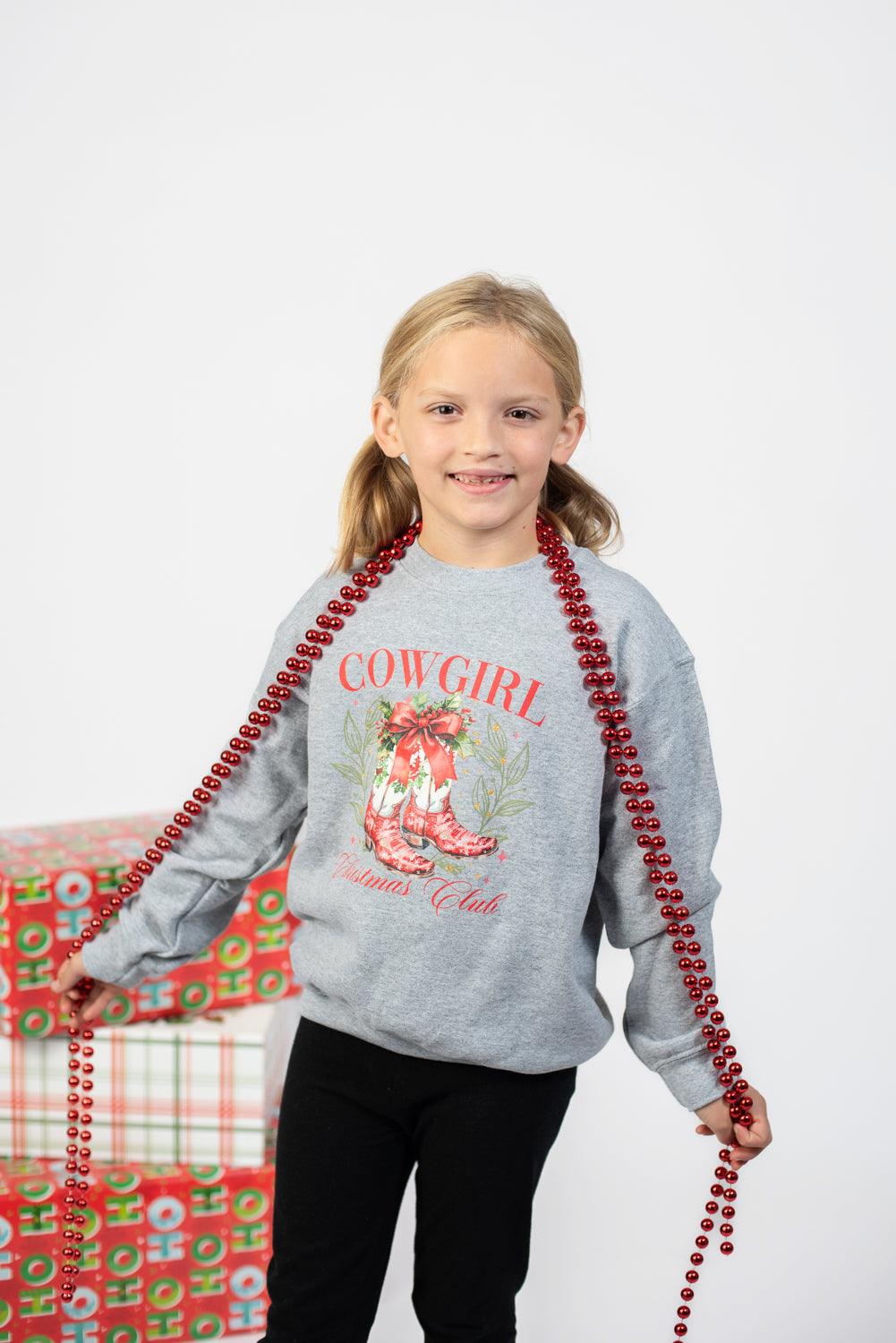 Cowgirl Christmas Club Youth Grey Crewneck - American Farm Company