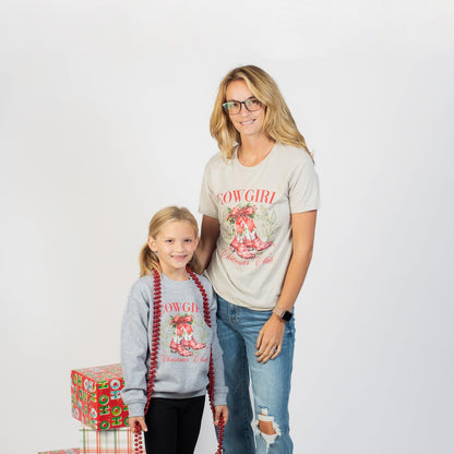 Cowgirl Christmas Club Youth Grey Crewneck - American Farm Company