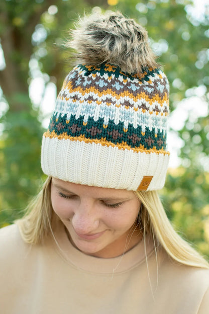 Cream & Multicolored Pom Hat