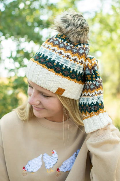 Cream & Multicolored Patterned Mittens