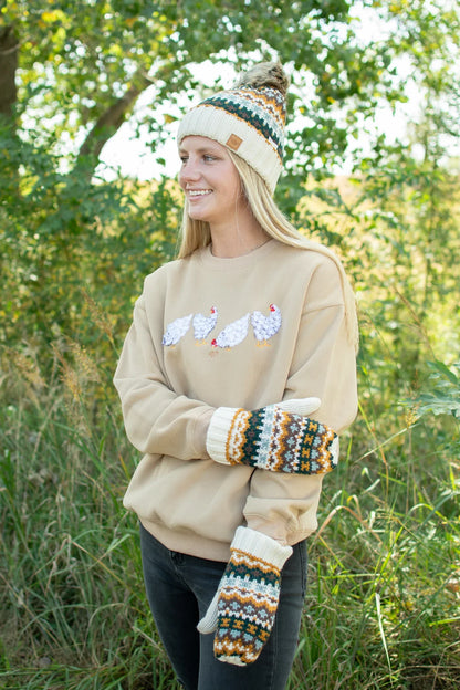 Cream & Multicolored Pom Hat