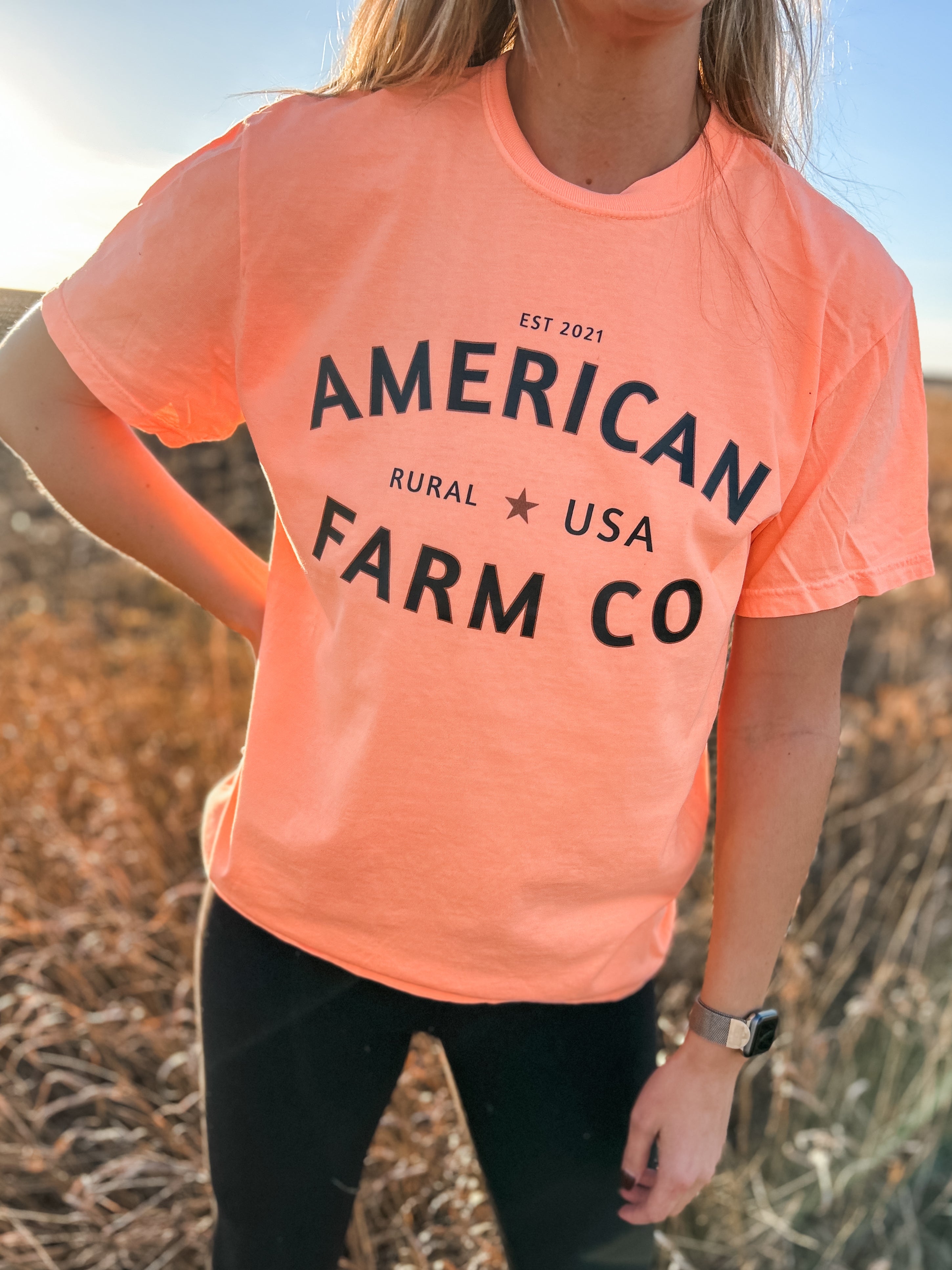 'Rural USA’ Neon Orange Tee