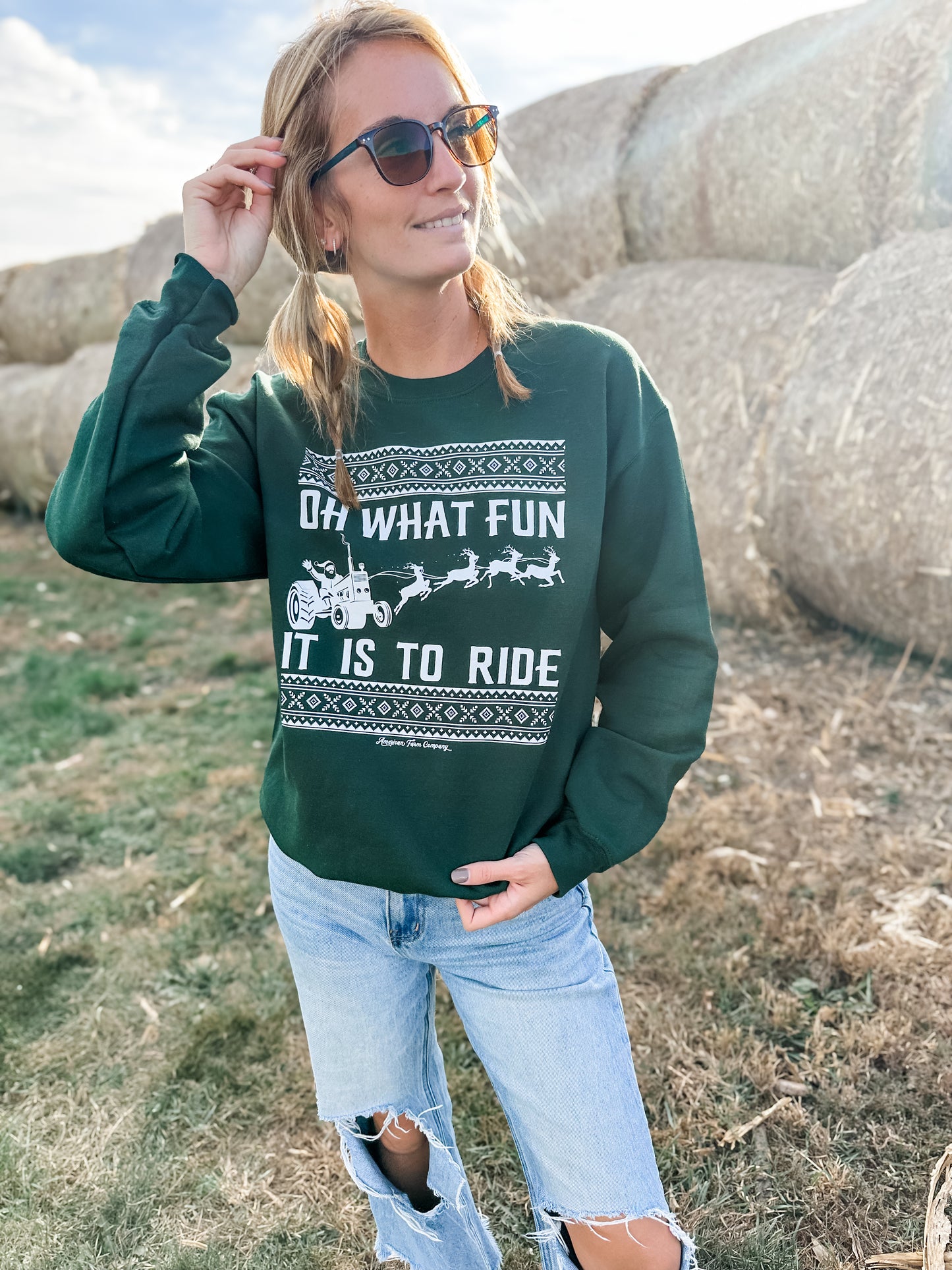 'Oh What Fun It Is To Ride' Green Crewneck