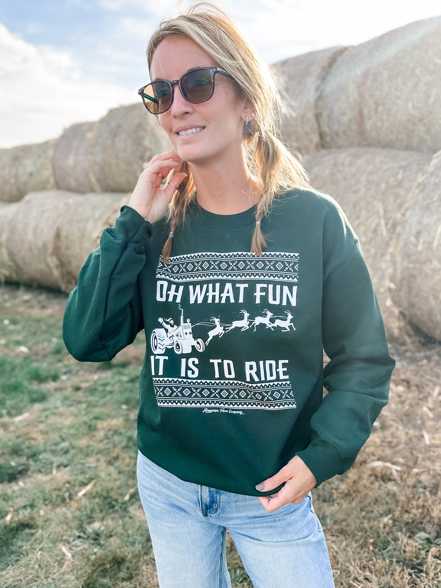 'Oh What Fun It Is To Ride' Green Crewneck