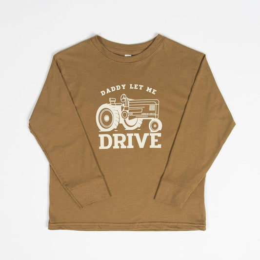 Daddy Let Me Drive Coyote Brown Toddler/Youth Long Sleeve - American Farm Company