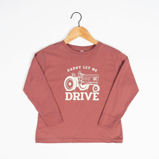 Daddy Let Me Drive Crimson Toddler/Youth Long Sleeve - American Farm Company