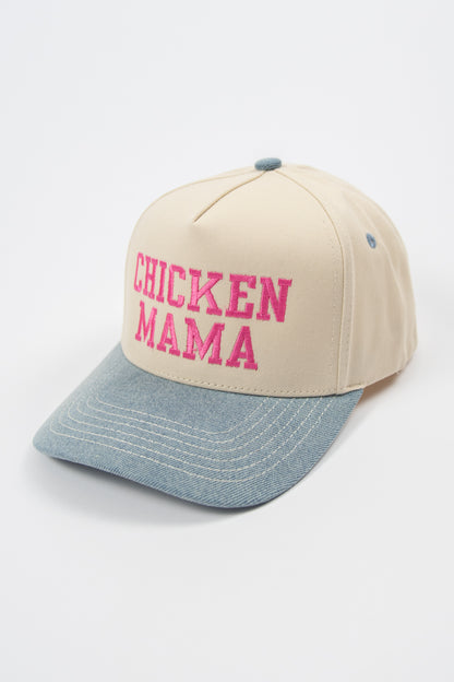 Denim 'Chicken Mama' Pink Embroidered Trucker Hat