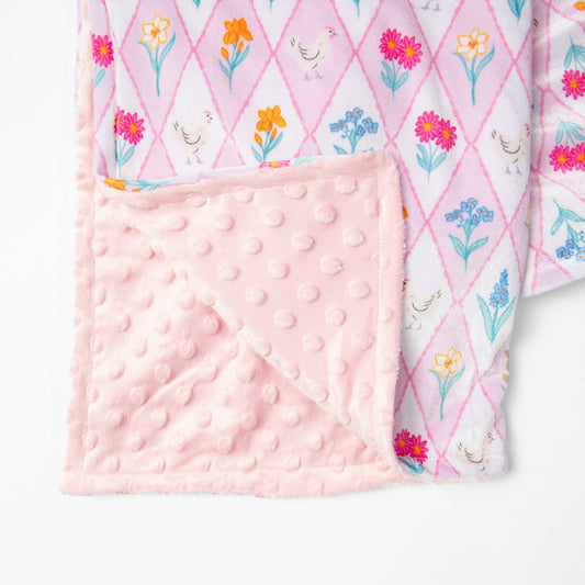 Diamond Floral Chicken Minky Baby Blanket