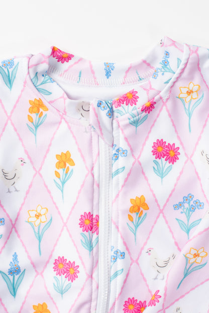 Diamond Floral Chicken Baby Longsleeve Swimsuit