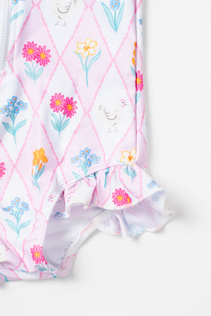 Diamond Floral Chicken Baby Longsleeve Swimsuit