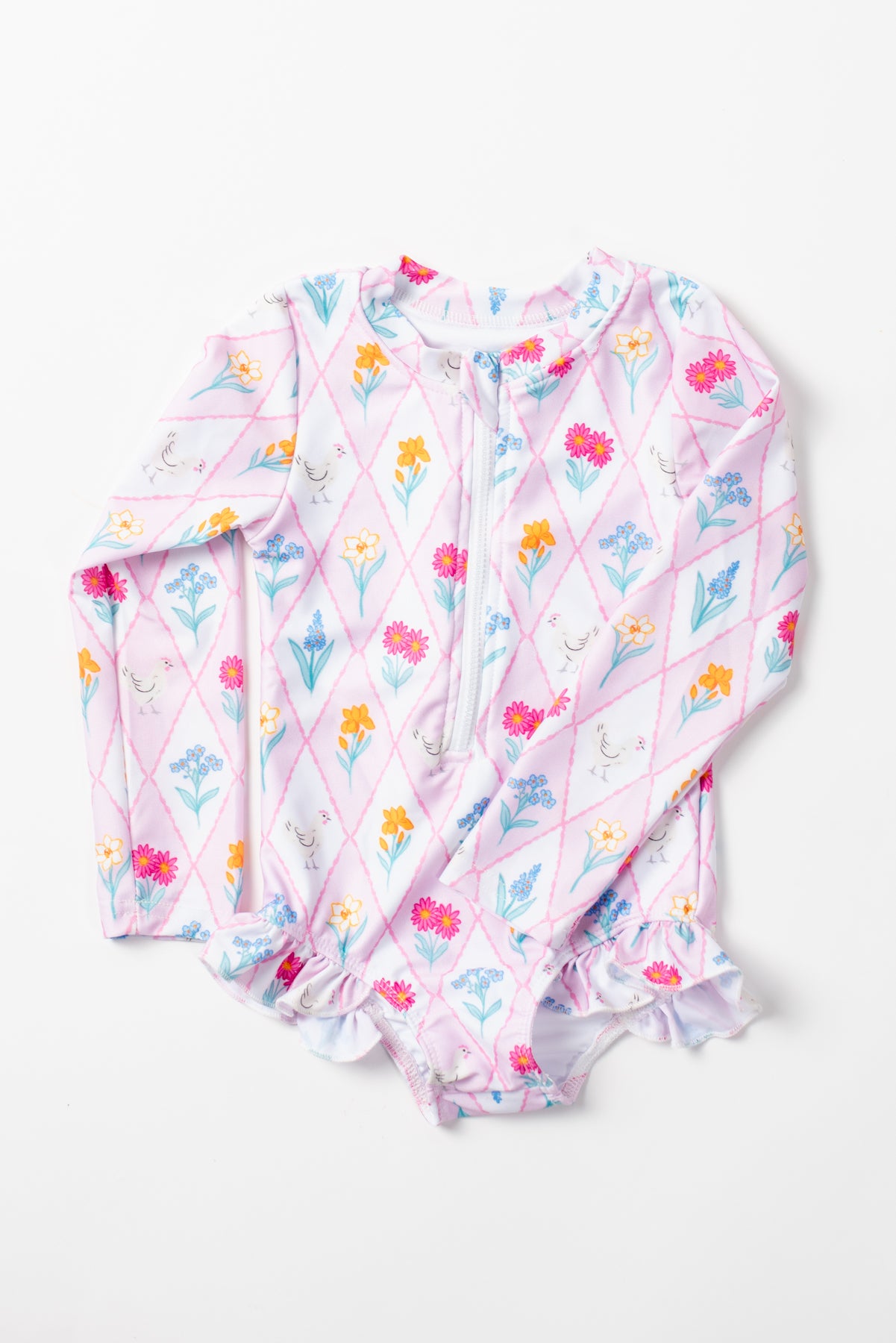 Diamond Floral Chicken Baby Longsleeve Swimsuit