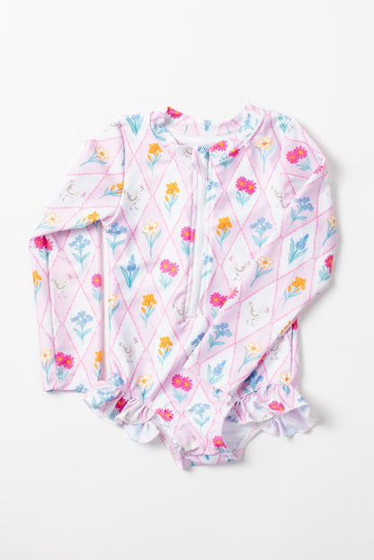 Diamond Floral Chicken Baby Longsleeve Swimsuit