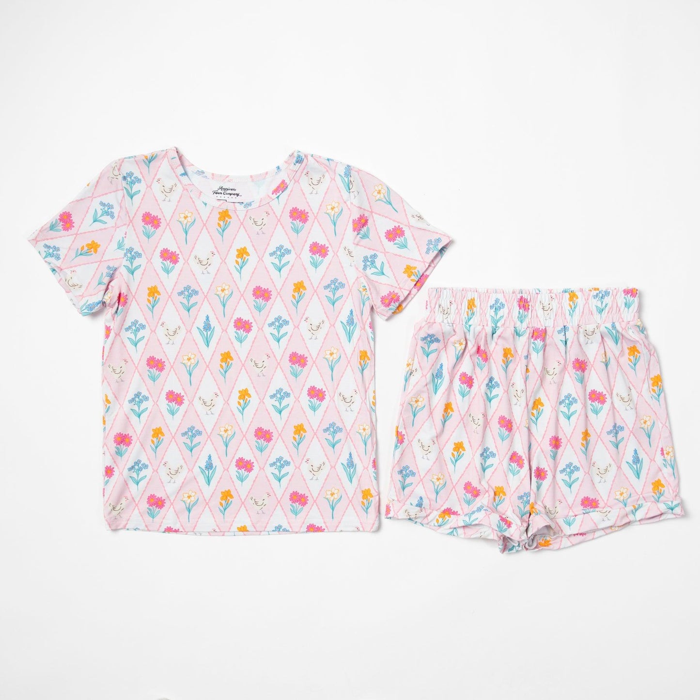 Diamond Floral Chicken Toddler/Youth Bamboo Pajama Set
