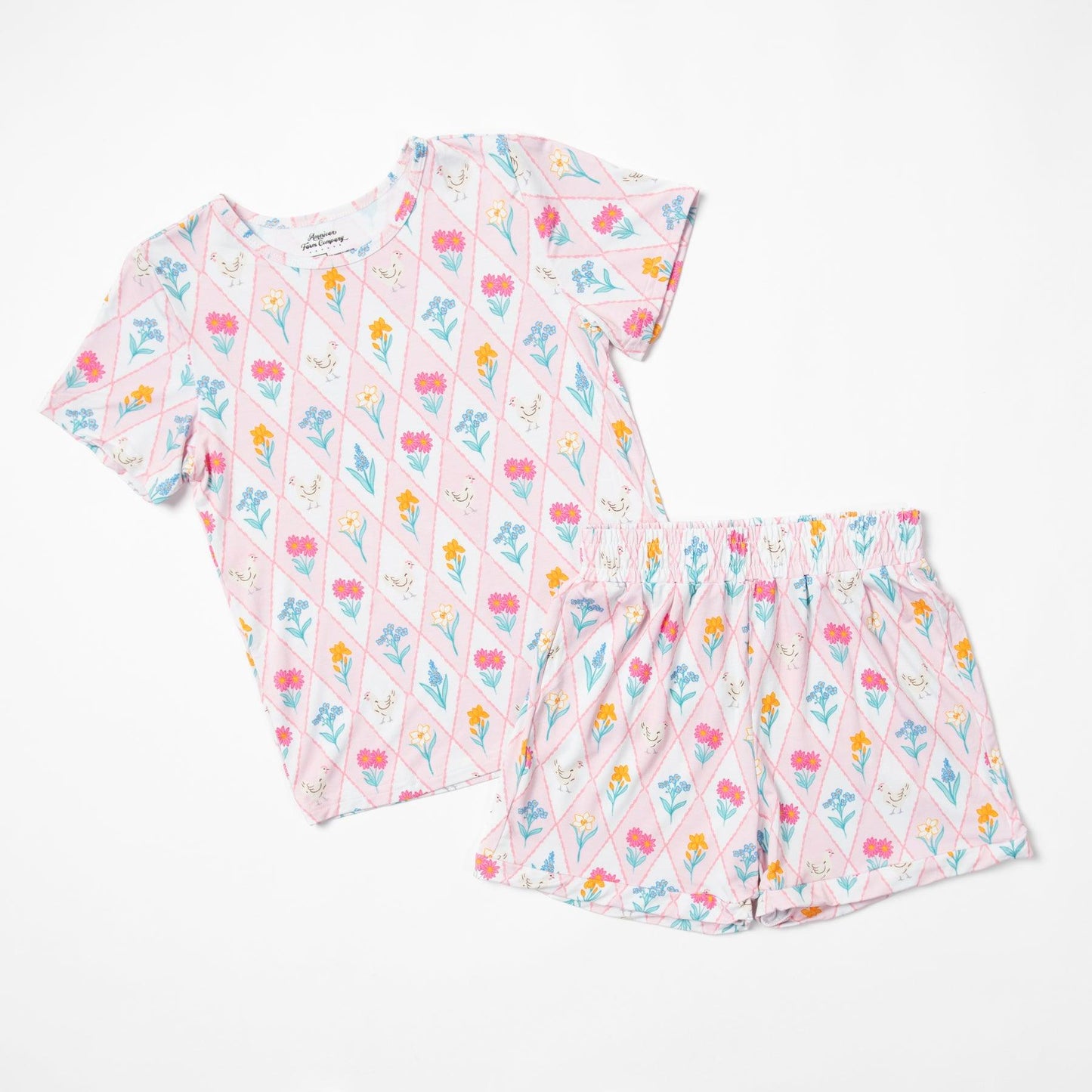 Diamond Floral Chicken Toddler/Youth Bamboo Pajama Set