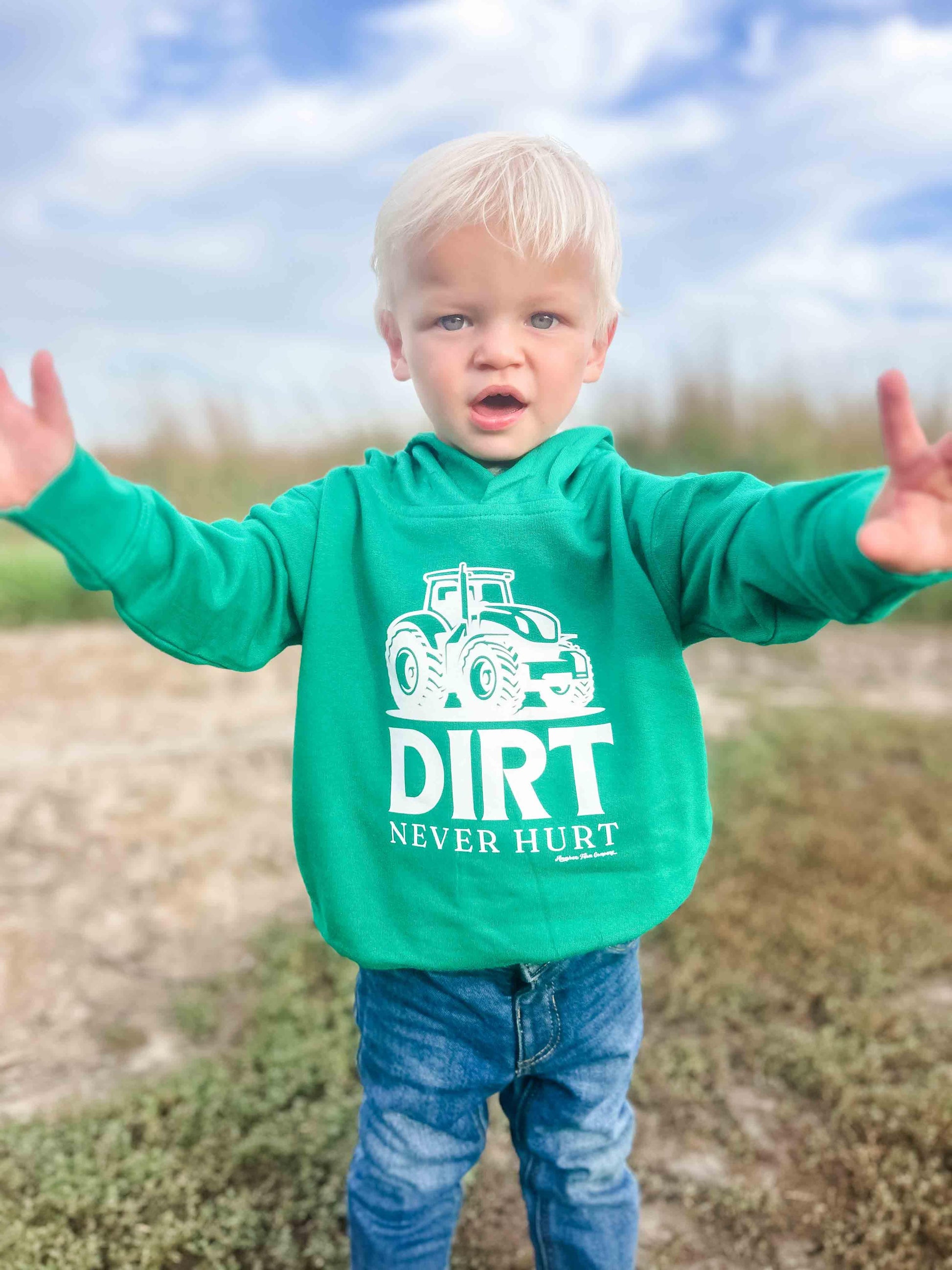 Dirt Never Hurt Green Toddler/Youth Hoodie - American Farm Company