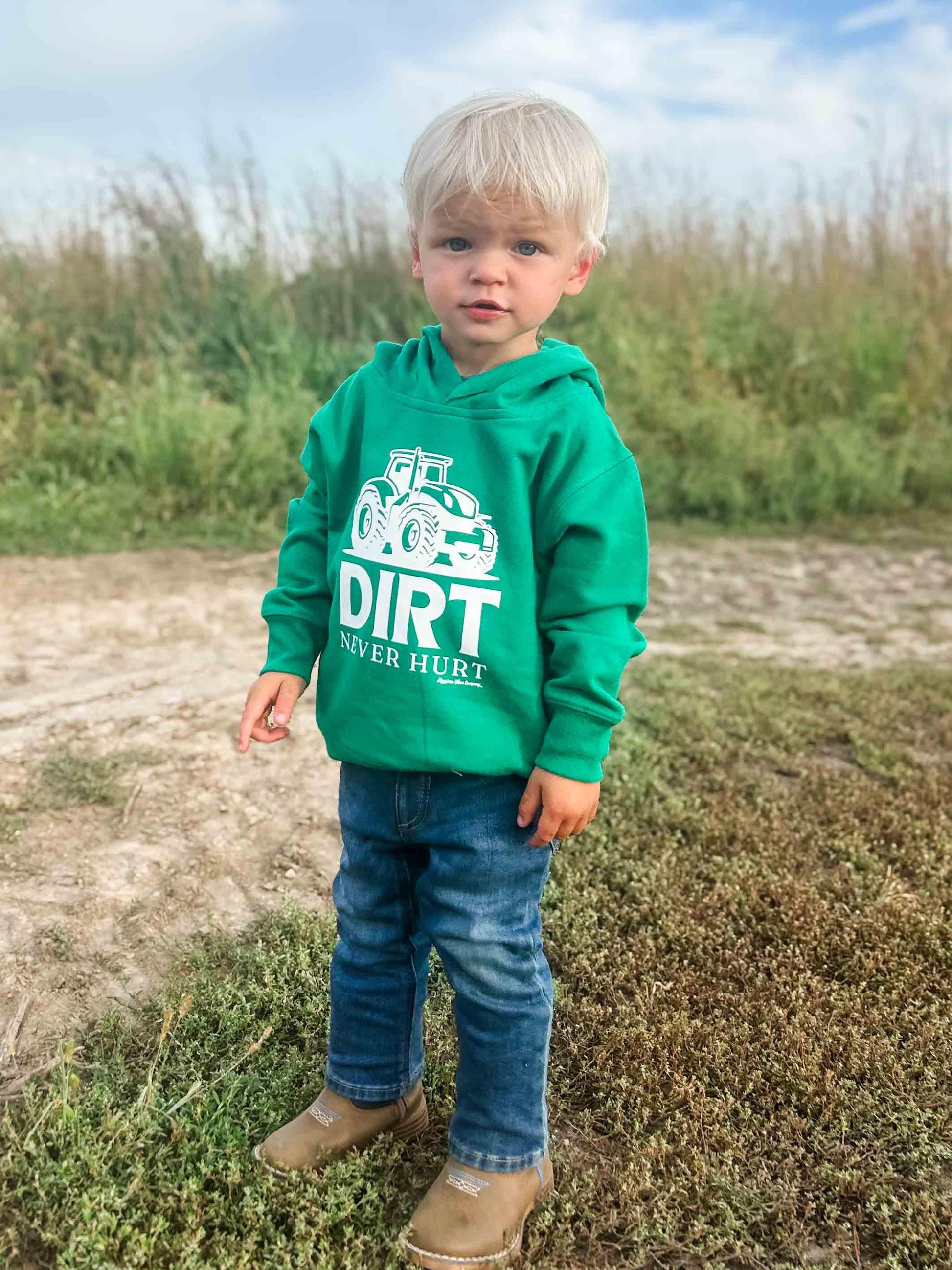 Dirt Never Hurt Green Toddler/Youth Hoodie - American Farm Company