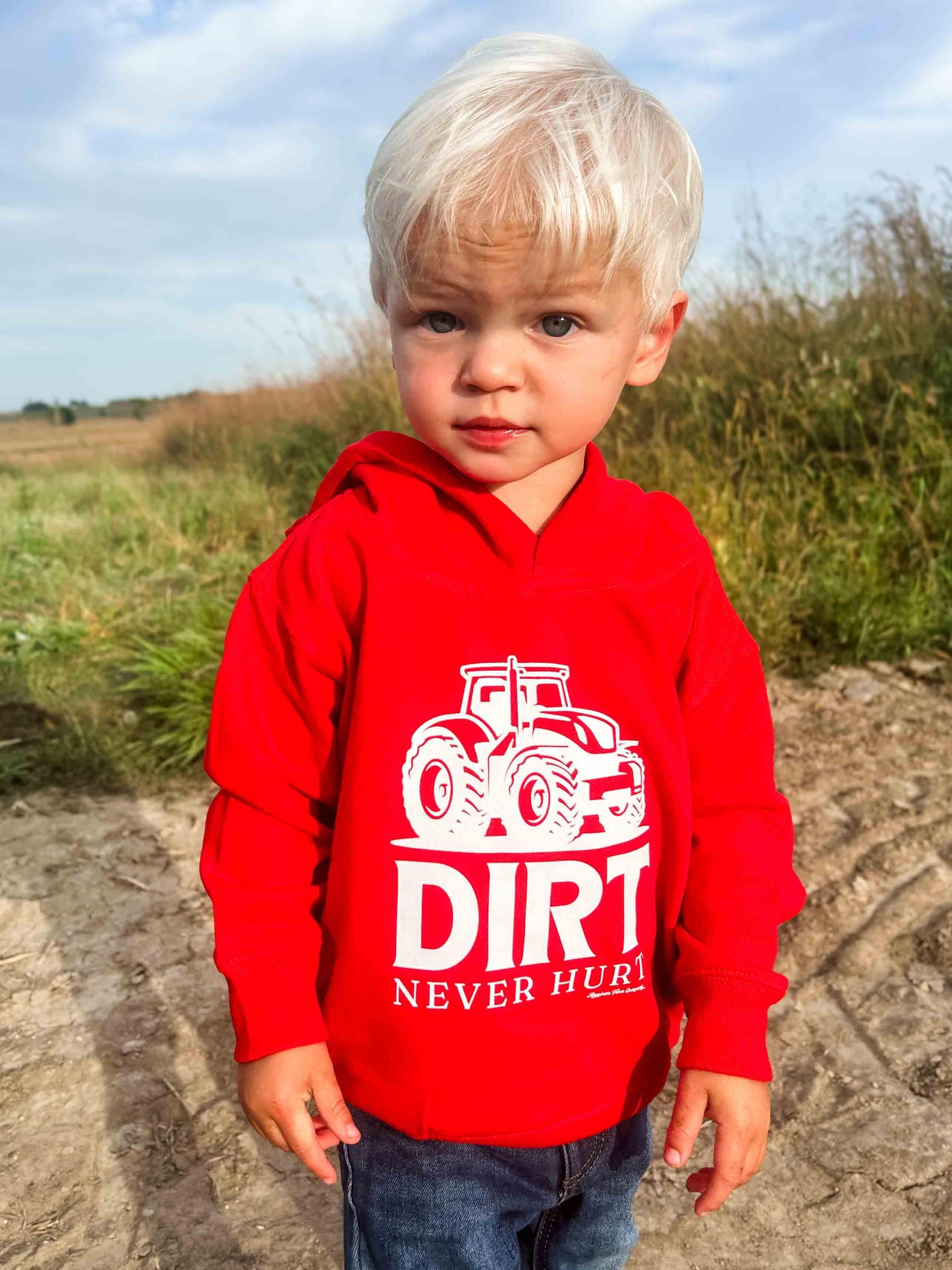 Dirt Never Hurt Red Toddler/Youth Hoodie - American Farm Company