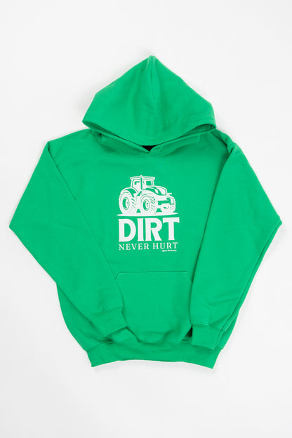 'Dirt Never Hurt' Green Toddler/Youth Hoodie