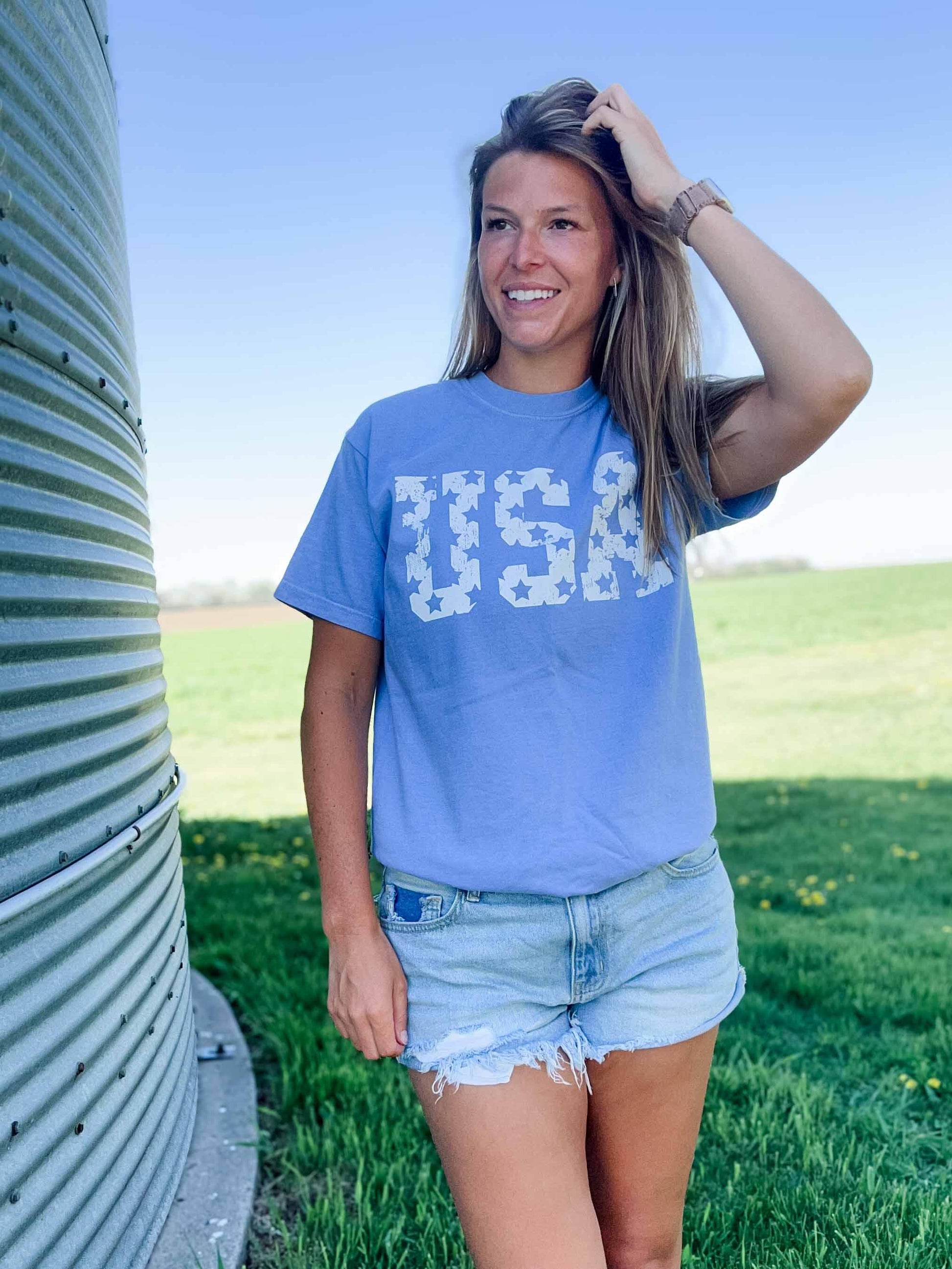 Distressed 'USA' Blue Tee