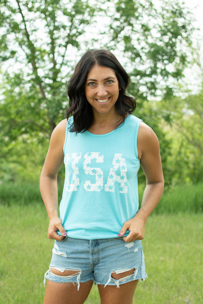 Distressed 'USA' Blue Tank Top
