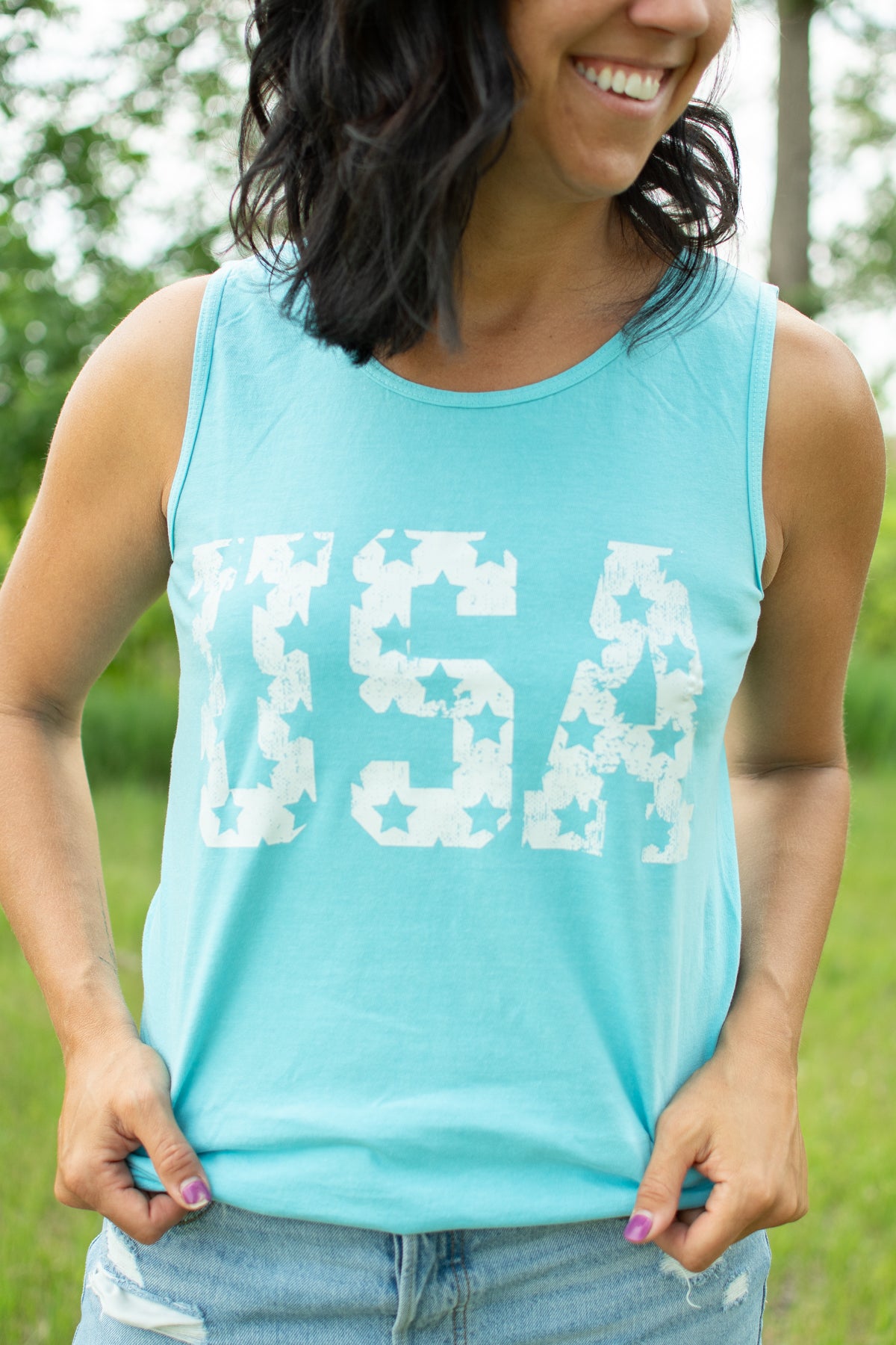 Distressed 'USA' Blue Tank Top