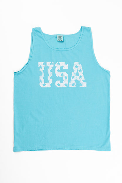 Distressed 'USA' Blue Tank Top