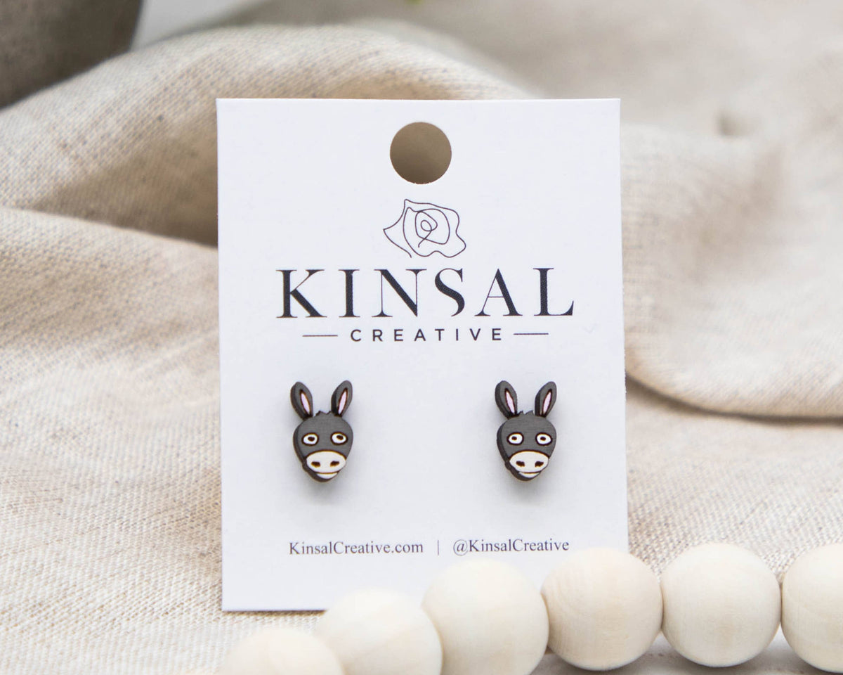 Donkey Wood Stud Earrings