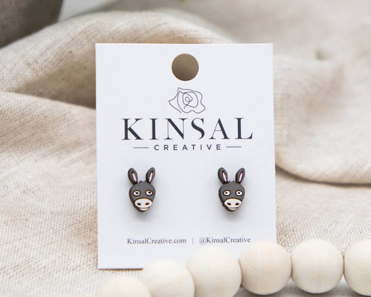 Donkey Wood Stud Earrings