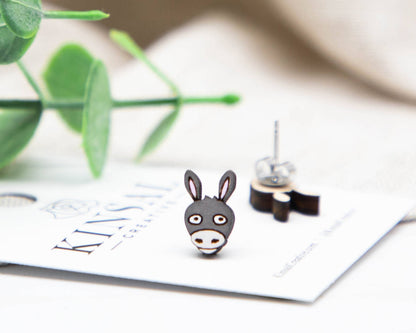 Donkey Wood Stud Earrings