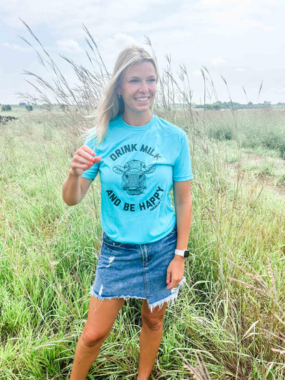 Drink Milk Be Happy Blue Tee - American Farm Company